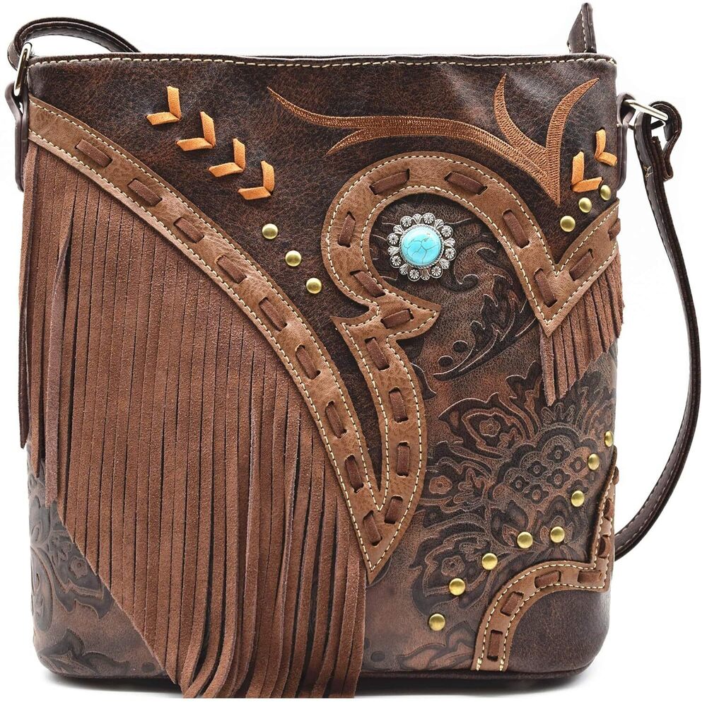 Western Cowgirl Fashion Style Leather Fringe Crossbody Handbags Women Purse